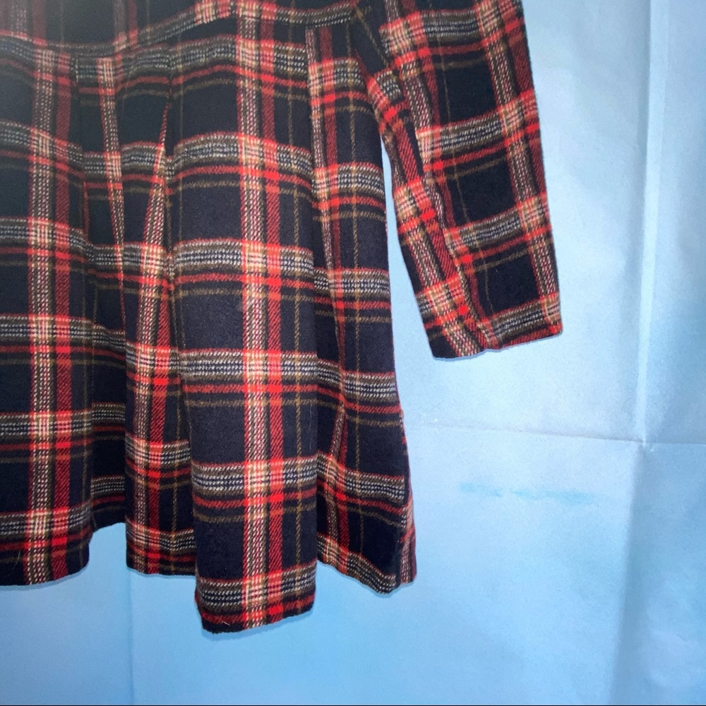Plaid Long-sleeve Dress with Pleats